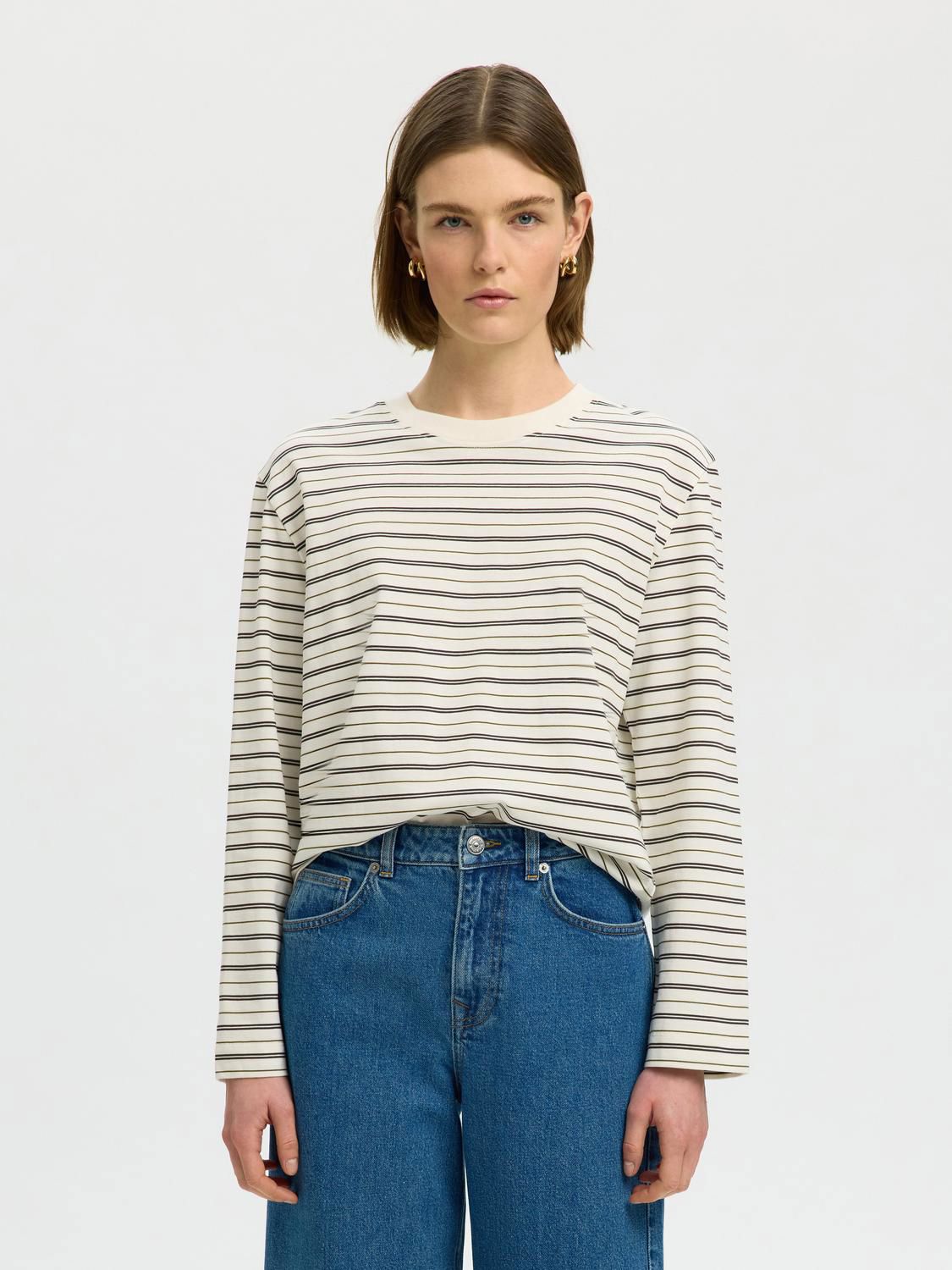 Slwessential Ls Striped Boxy Tee Noos Brun