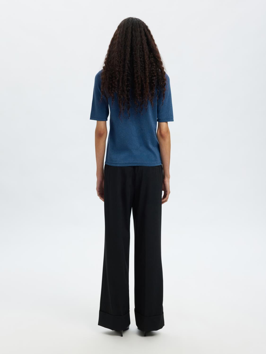 Slflura 2/4 Knit O-Neck Blå