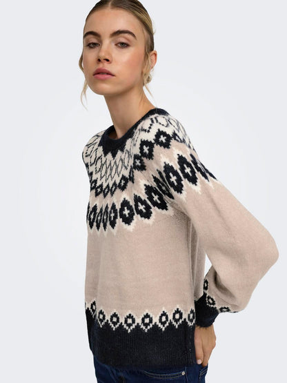 Onlrusty Ls Fair Isle O-Neck Bf Knt Blå