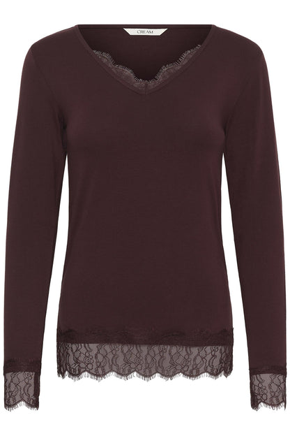 Cralvaia Ls Lace Tshirt Brun
