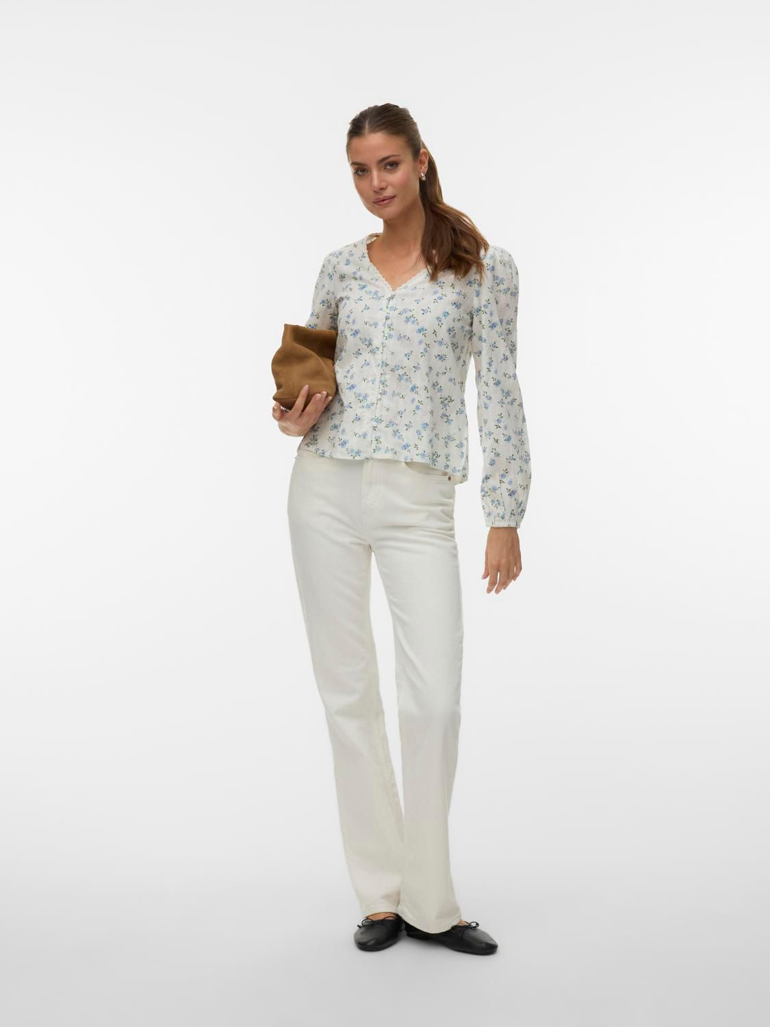 Vmaya Sofia Ls V-Neck Top Wvn Hvit