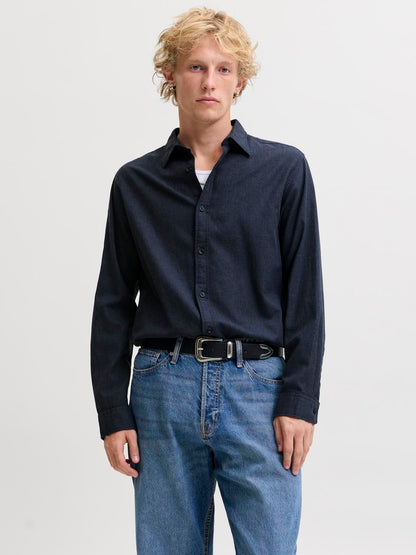 Jjefield Melange Shirt Ls Sn Blå