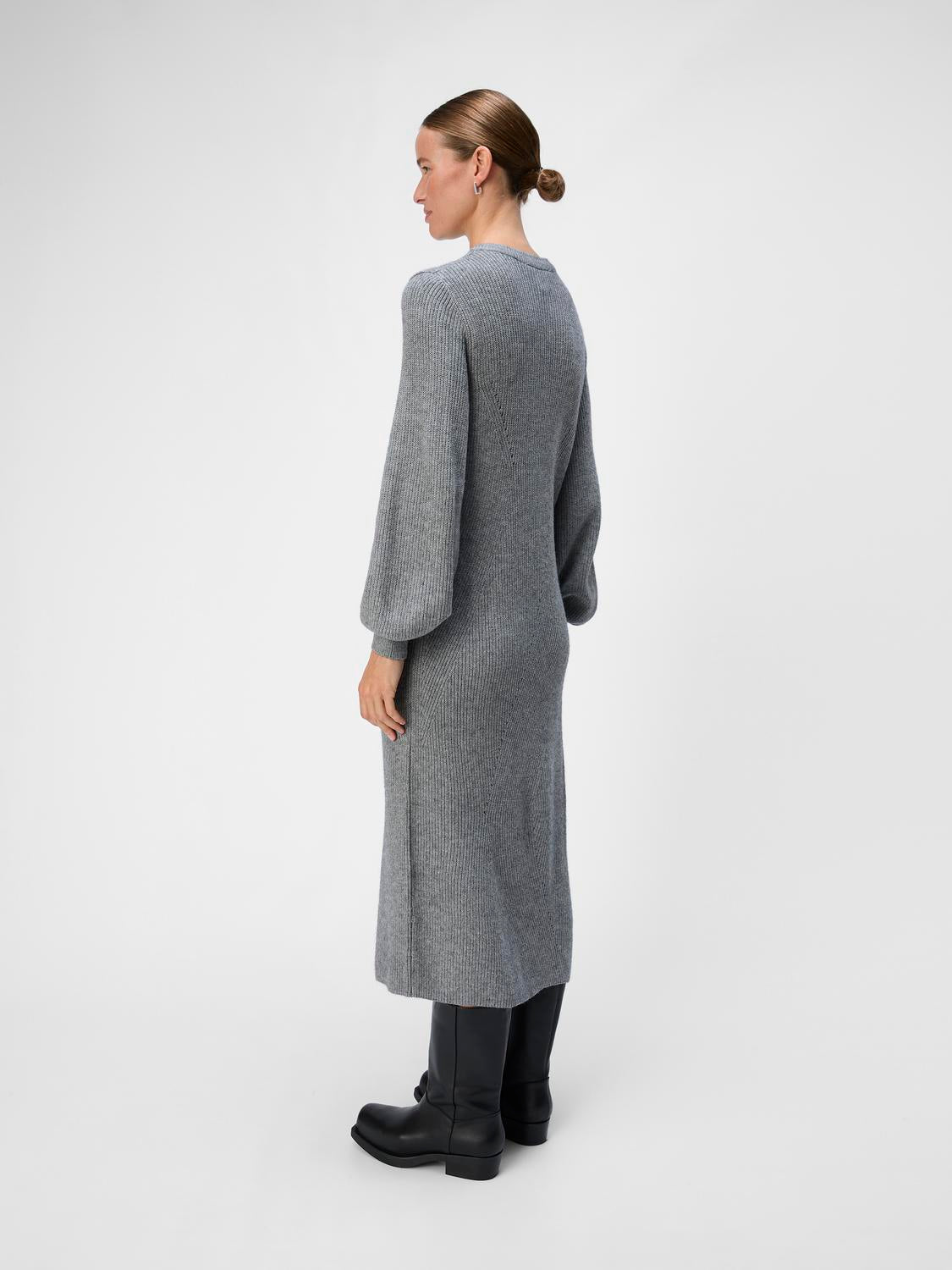 Objditte Re L/s Knit Midi Dress Noos Mellomgrå