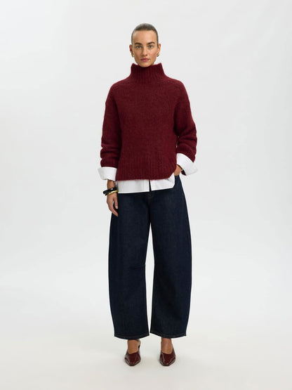 Slwgabriella Ls Knit High Neck Noos Burgunder