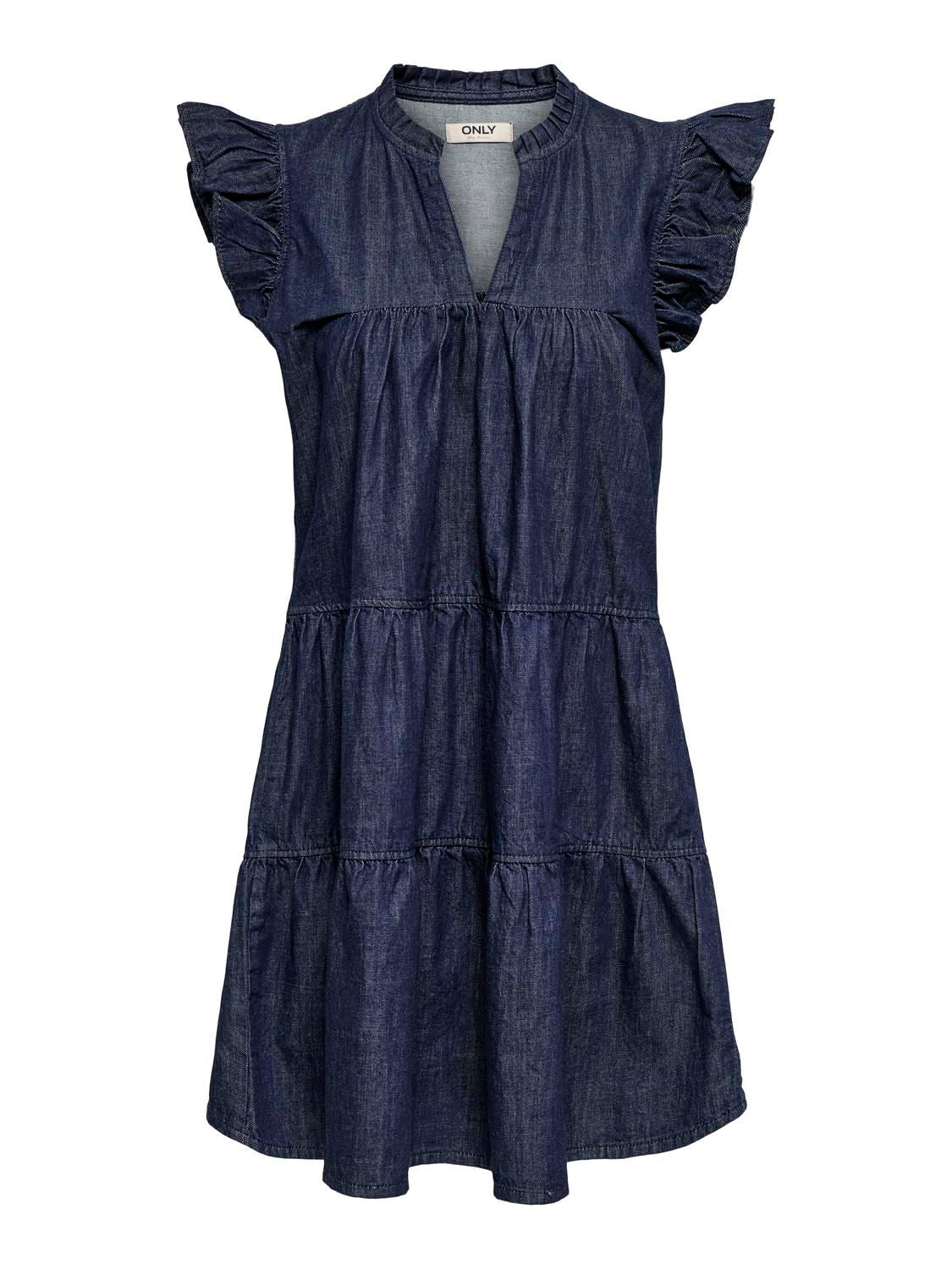 Onlshania S/l Frill Short Dnm Dress Noos Blå