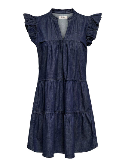 Onlshania S/l Frill Short Dnm Dress Noos Blå