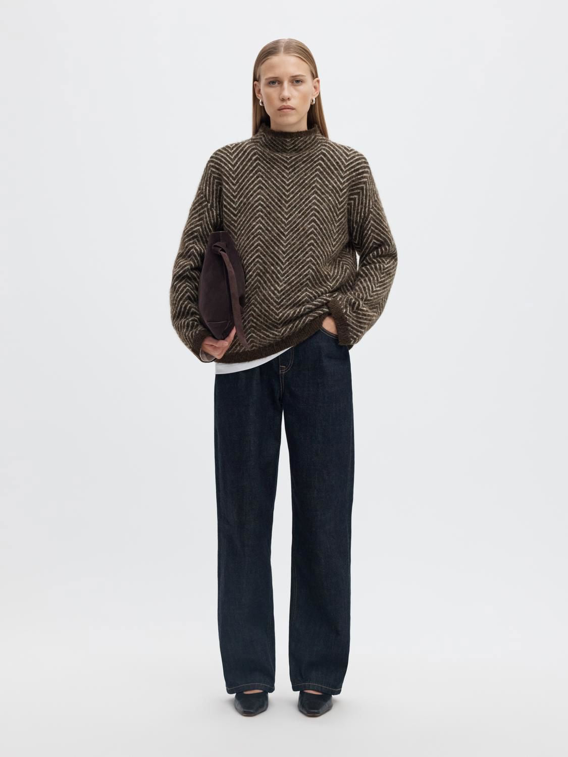 Slwlulu Ls Herringbone Knit High Neck Brun