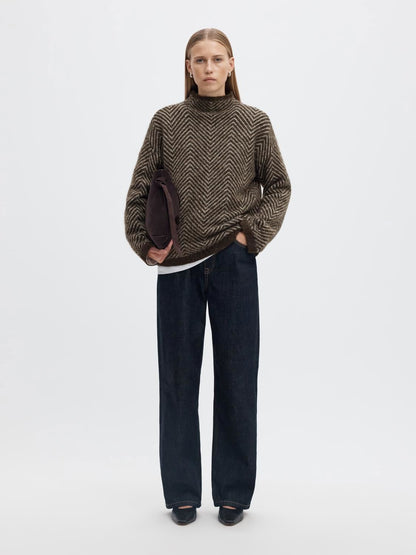 Slwlulu Ls Herringbone Knit High Neck Brun