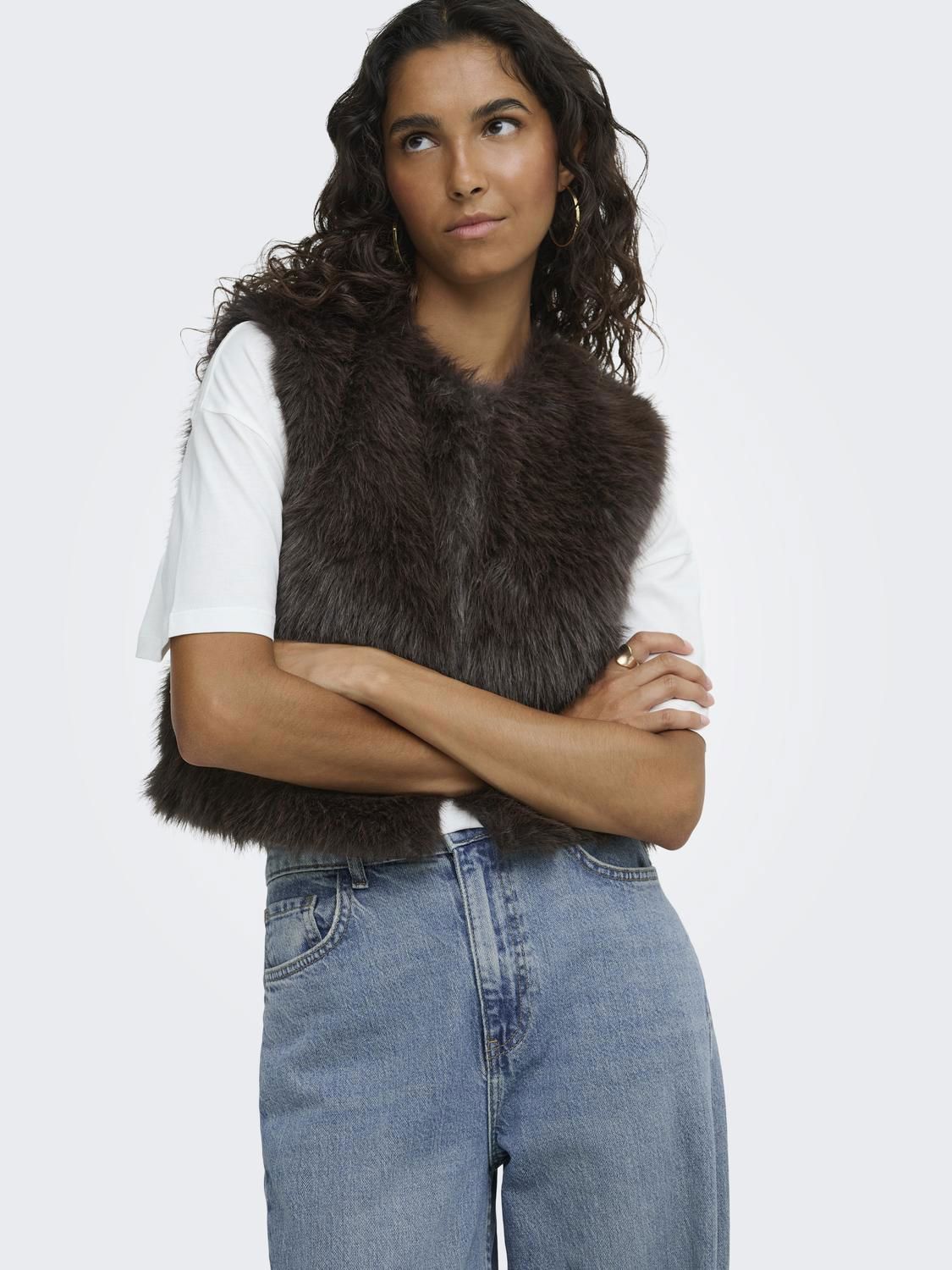 Jdyora Faux Fur Waistcoat Otw Qiq Noos Brun