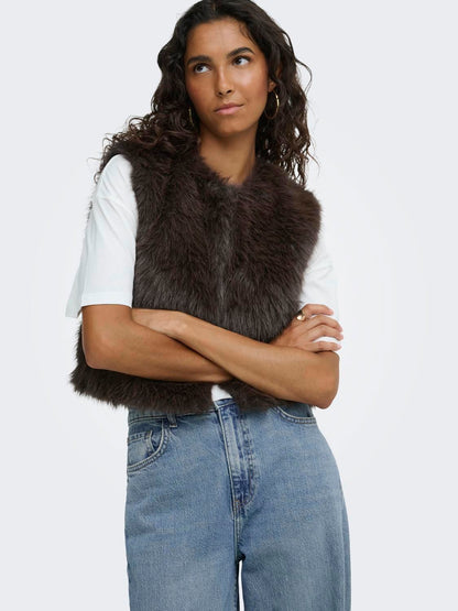 Jdyora Faux Fur Waistcoat Otw Qiq Noos Brun