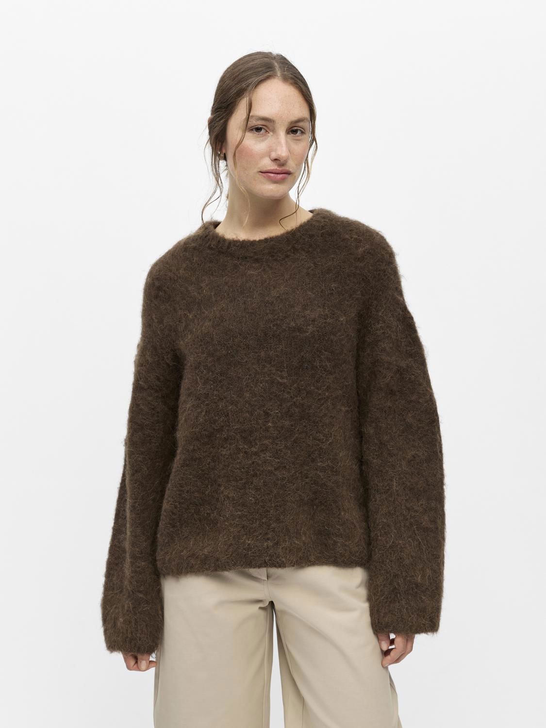 Objharry L/s Lo Knit Pullover Noos Brun