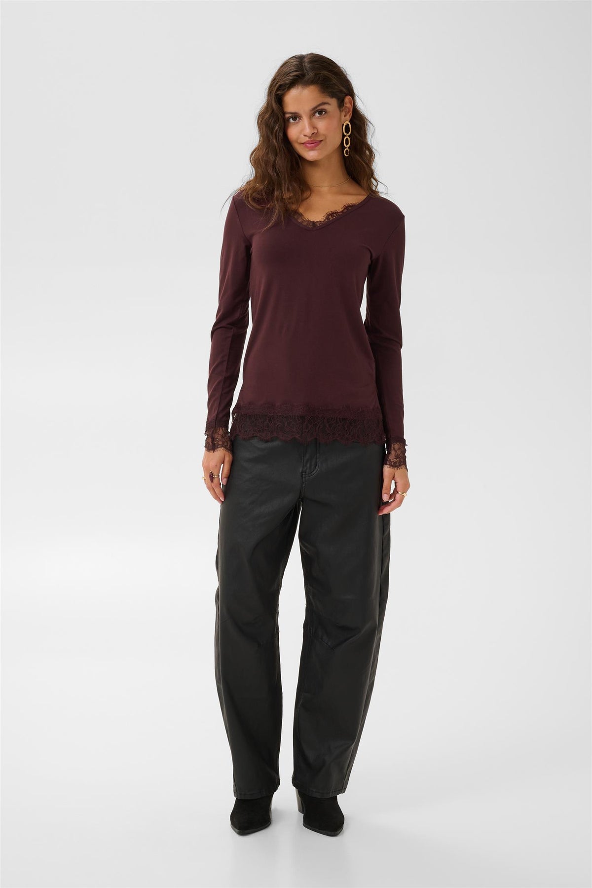Cralvaia Ls Lace Tshirt Brun