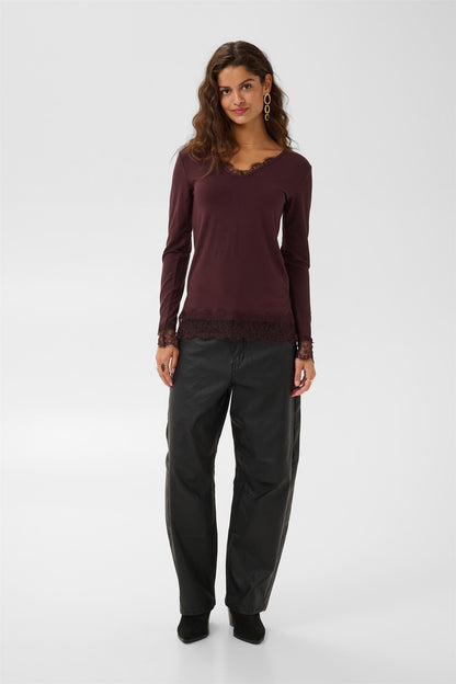 Cralvaia Ls Lace Tshirt Brun