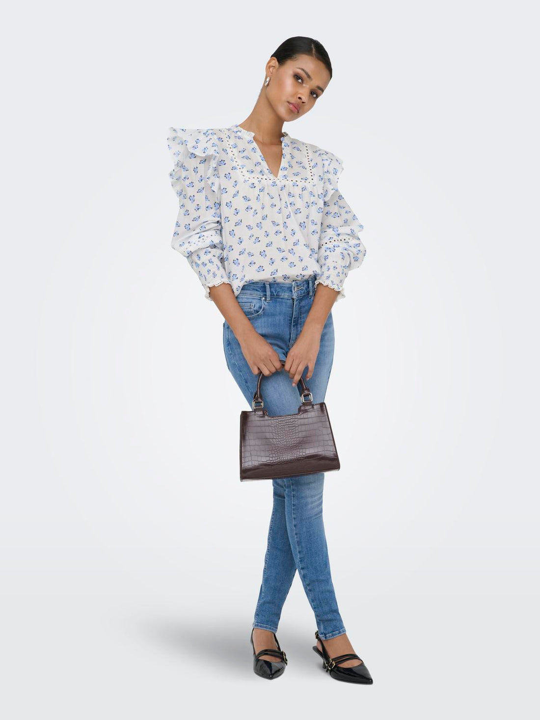 Onlidris Ls Frill Tape Top Noos Wvn Blå