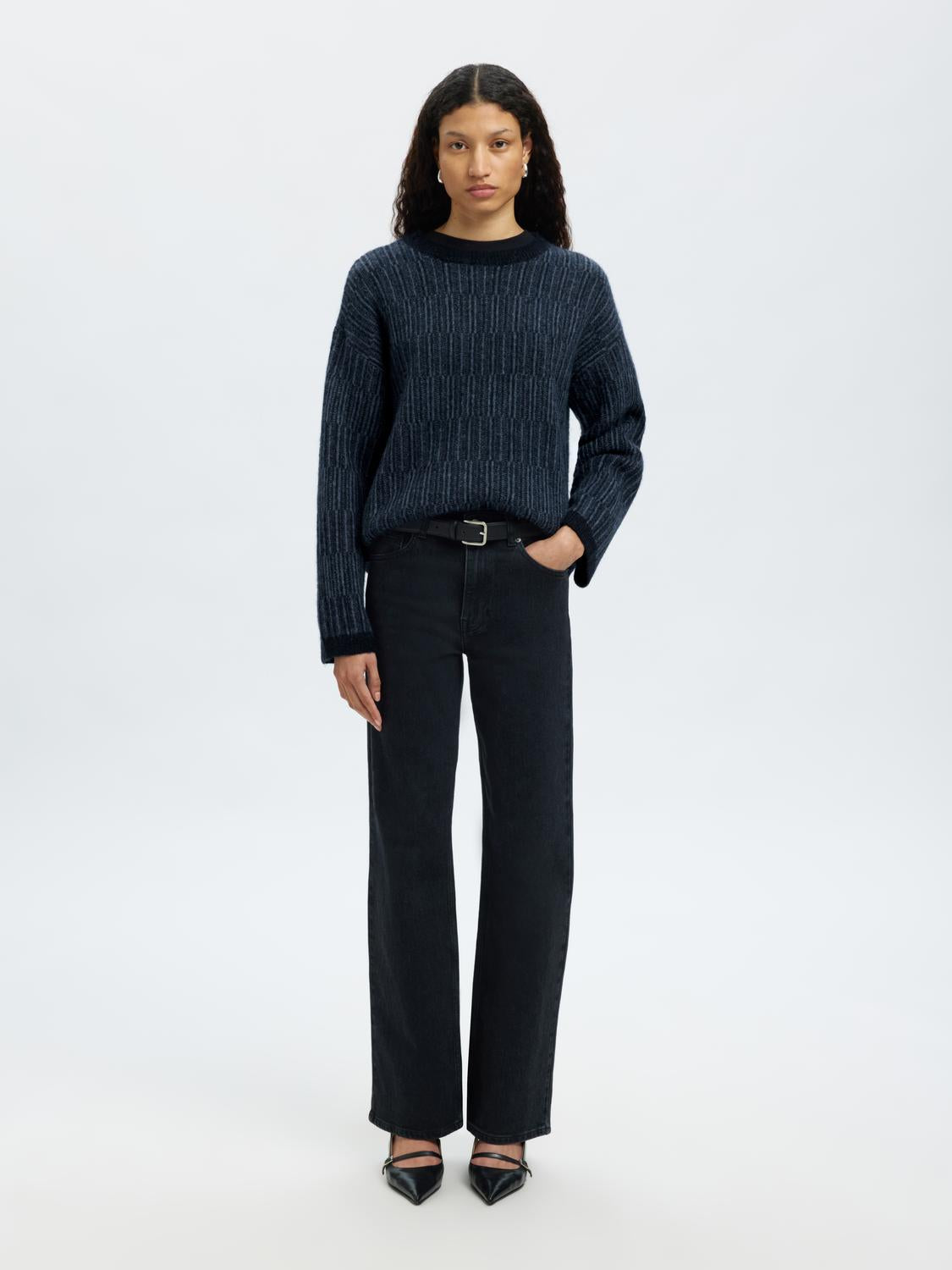 Slfalva Ls Knit Stripe O-Neck Blå