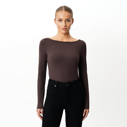 Soft Boatneck Long-sleeve Brun