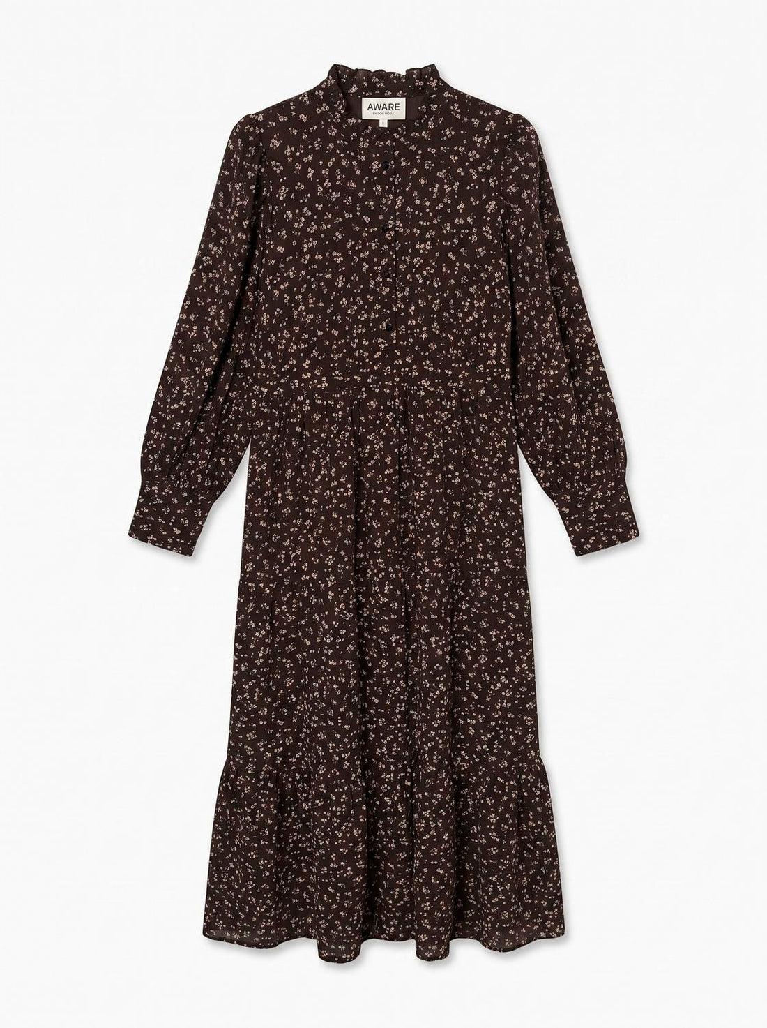 Awnoelle Ls High Neck Ankle Dress Brun