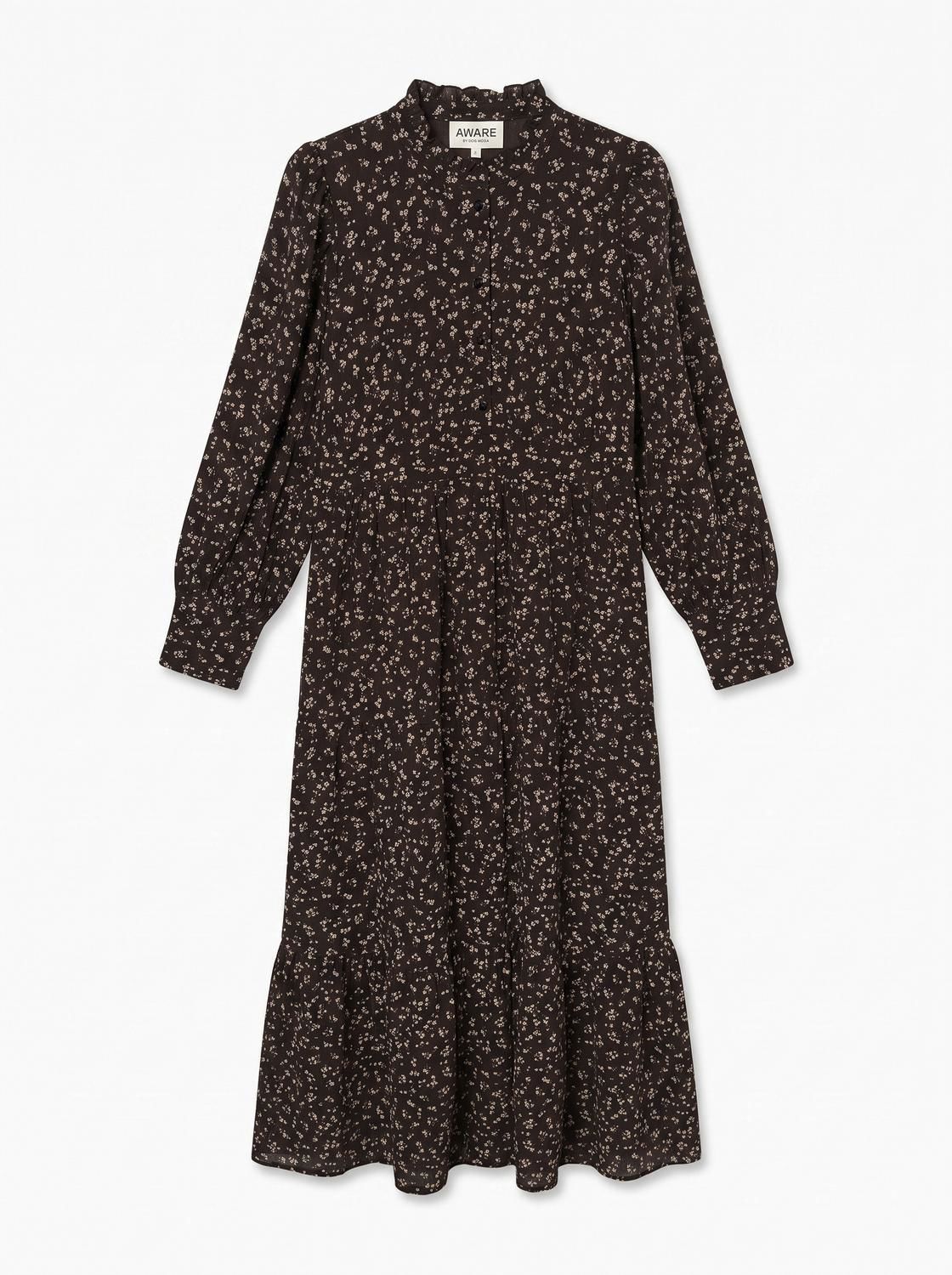 Awnoelle Ls High Neck Ankle Dress Brun