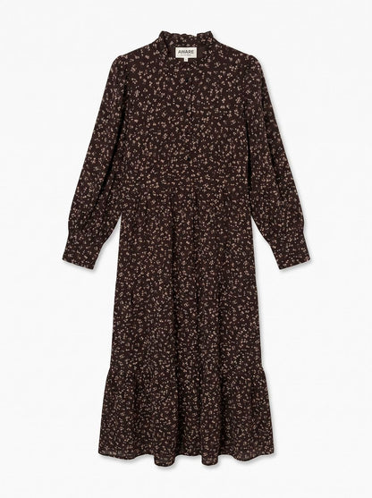 Awnoelle Ls High Neck Ankle Dress Brun