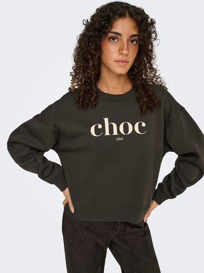 Onlbest L/s Print Crew Neck Swt Mørkebrun