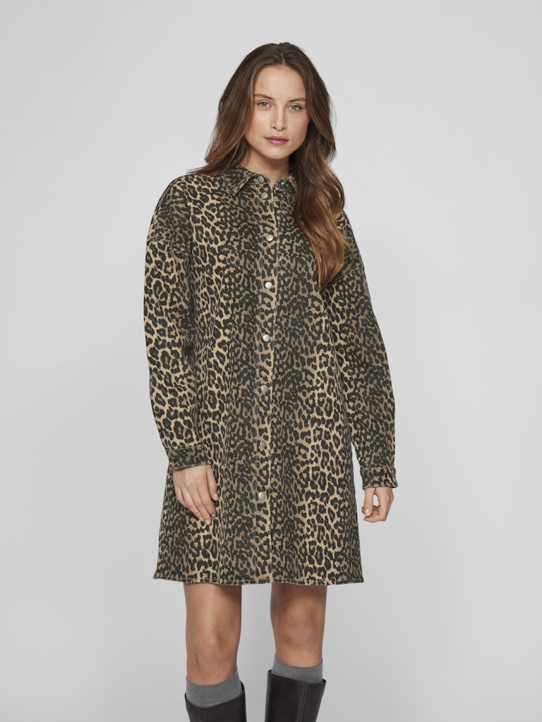 VICHIA L/S LEOPARD SHIRT DRESS Leopard