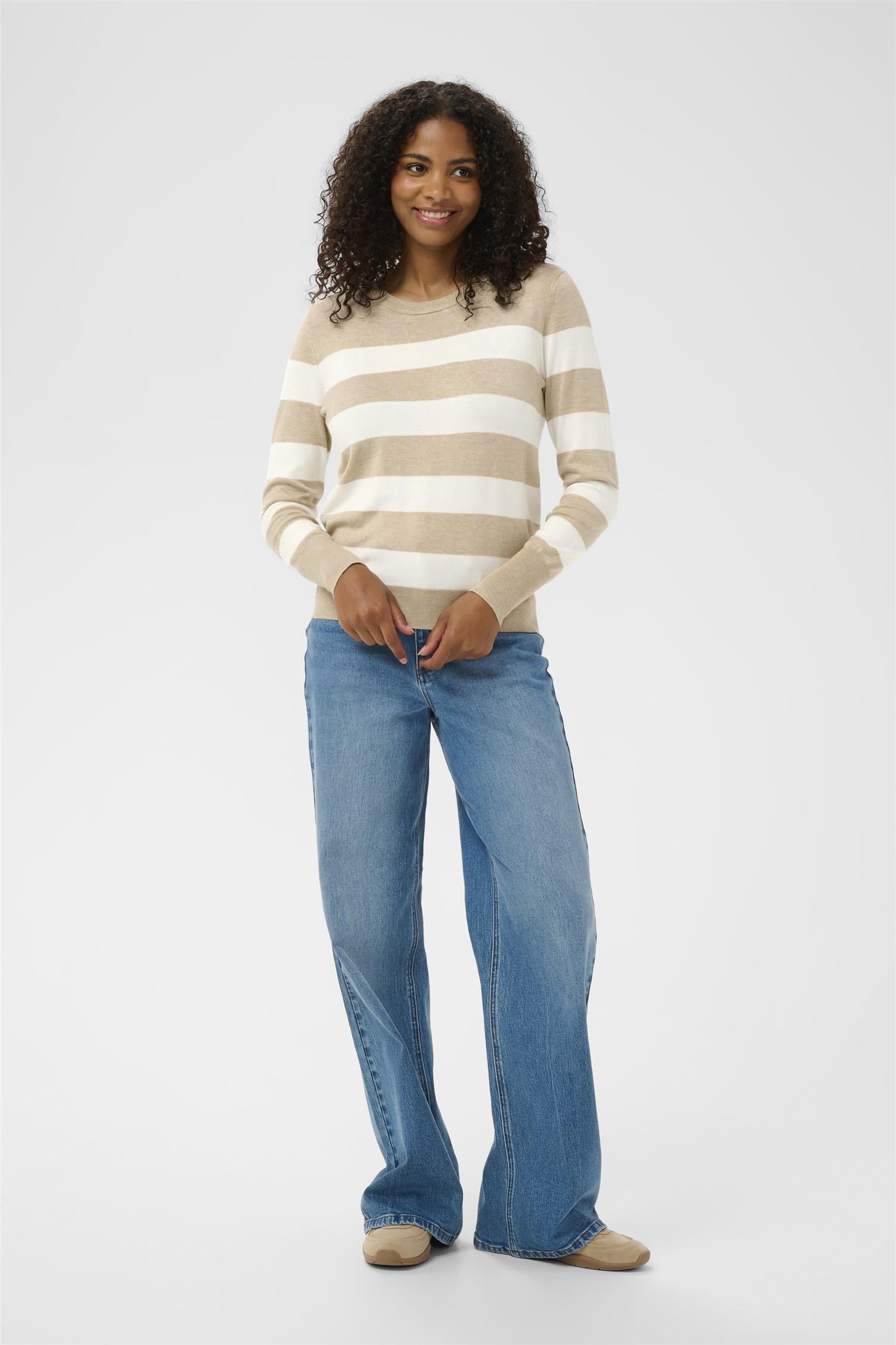 Kalizza Striped Knit Pullover Beige