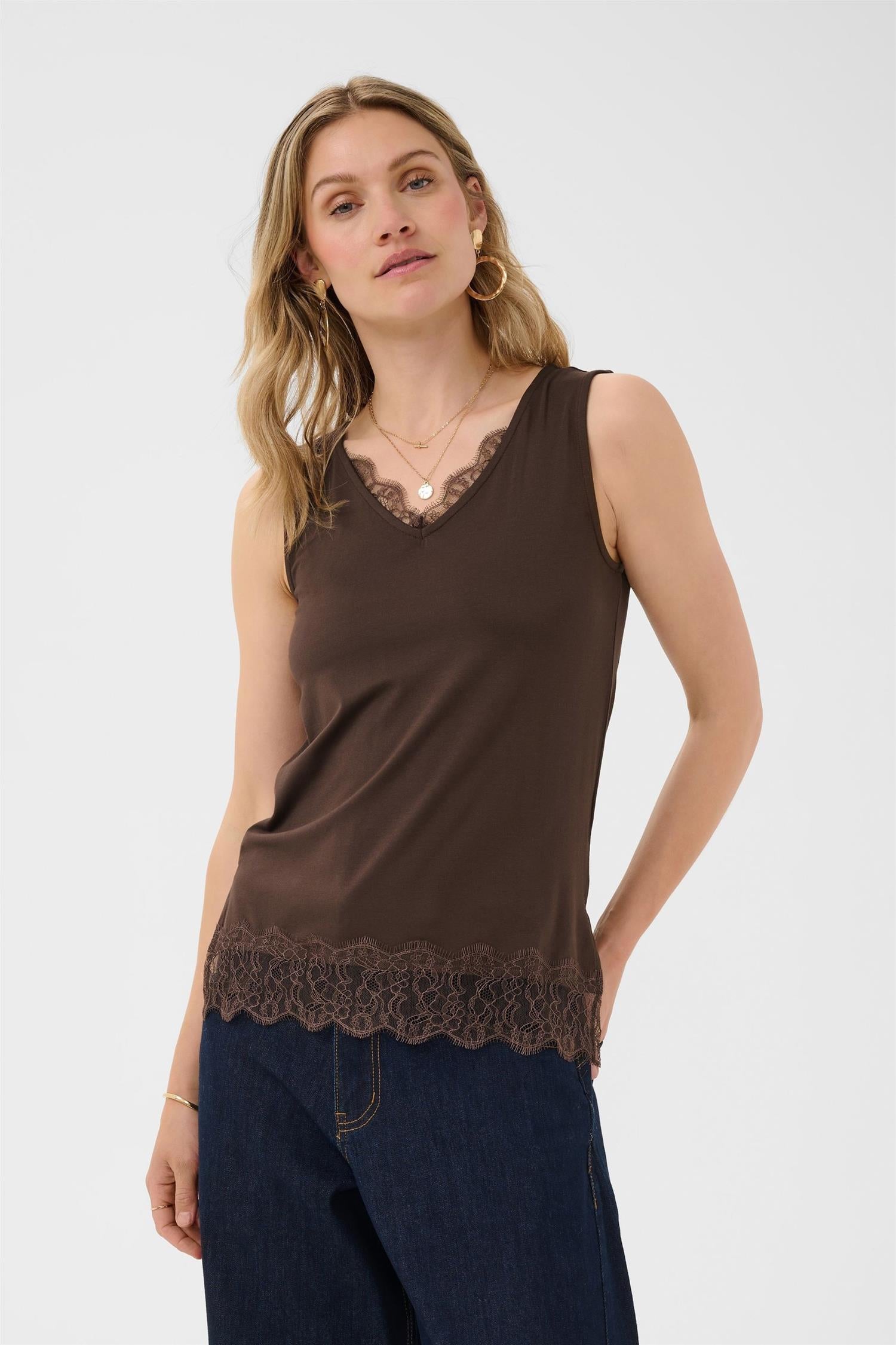 Cralvaia Jersey Lace Top Brun