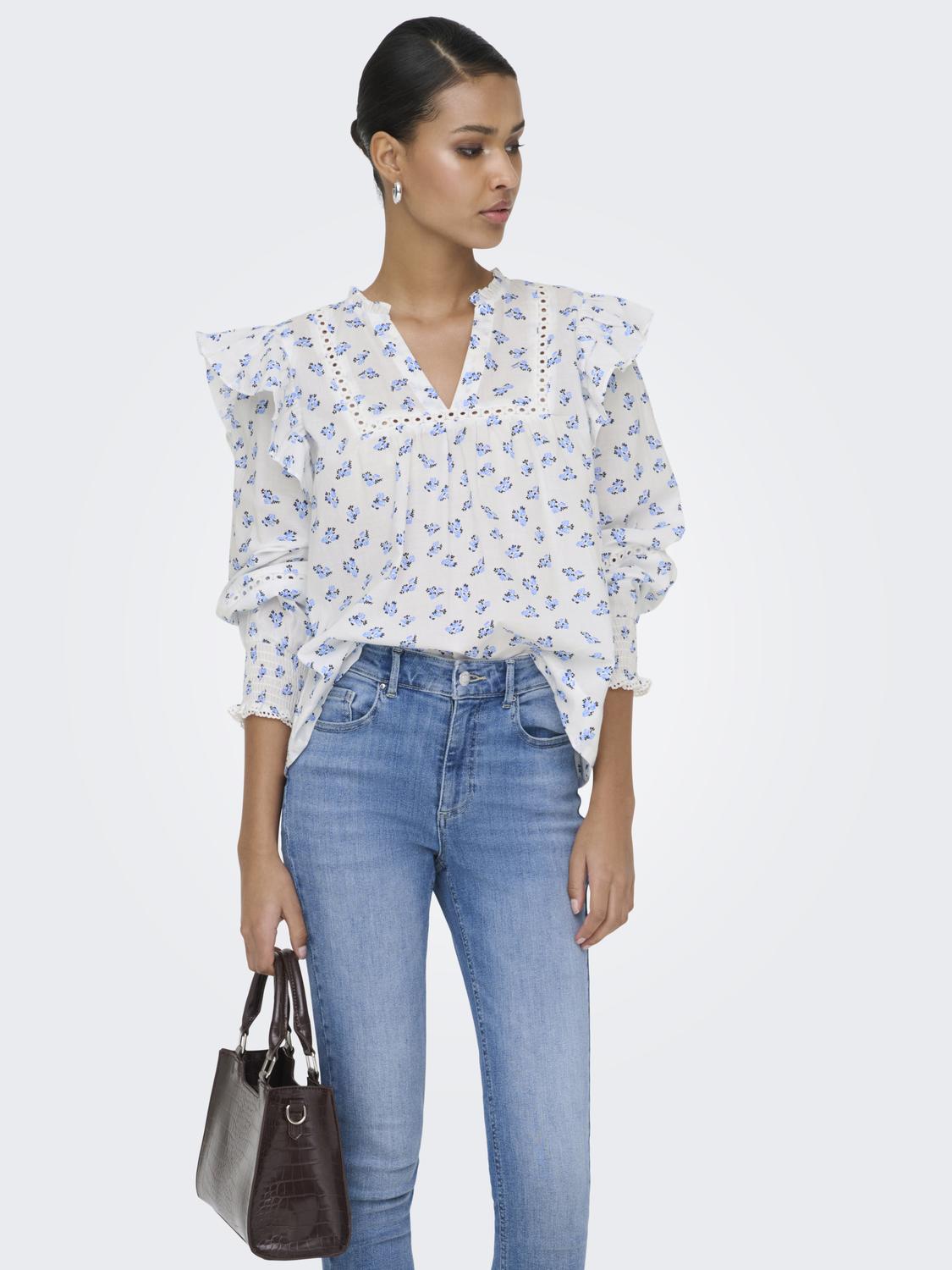 Onlidris Ls Frill Tape Top Noos Wvn Blå