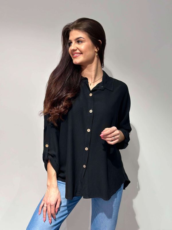 SKJORTEBLUSE VISKOSE ONESIZE Svart