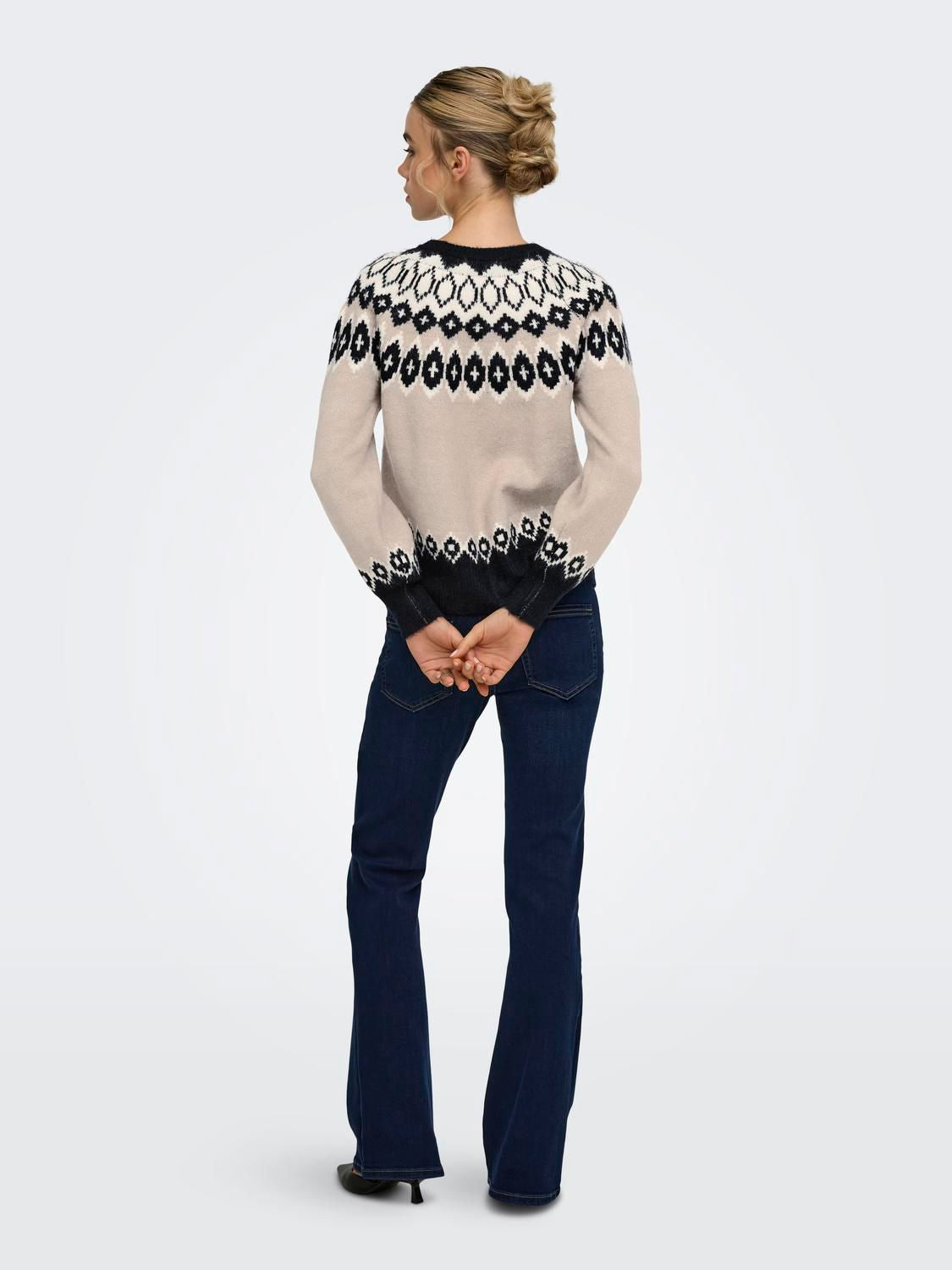 Onlrusty Ls Fair Isle O-Neck Bf Knt Blå