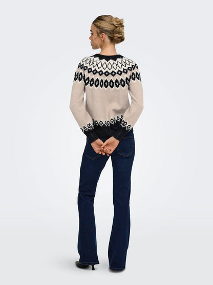 Onlrusty Ls Fair Isle O-Neck Bf Knt Blå