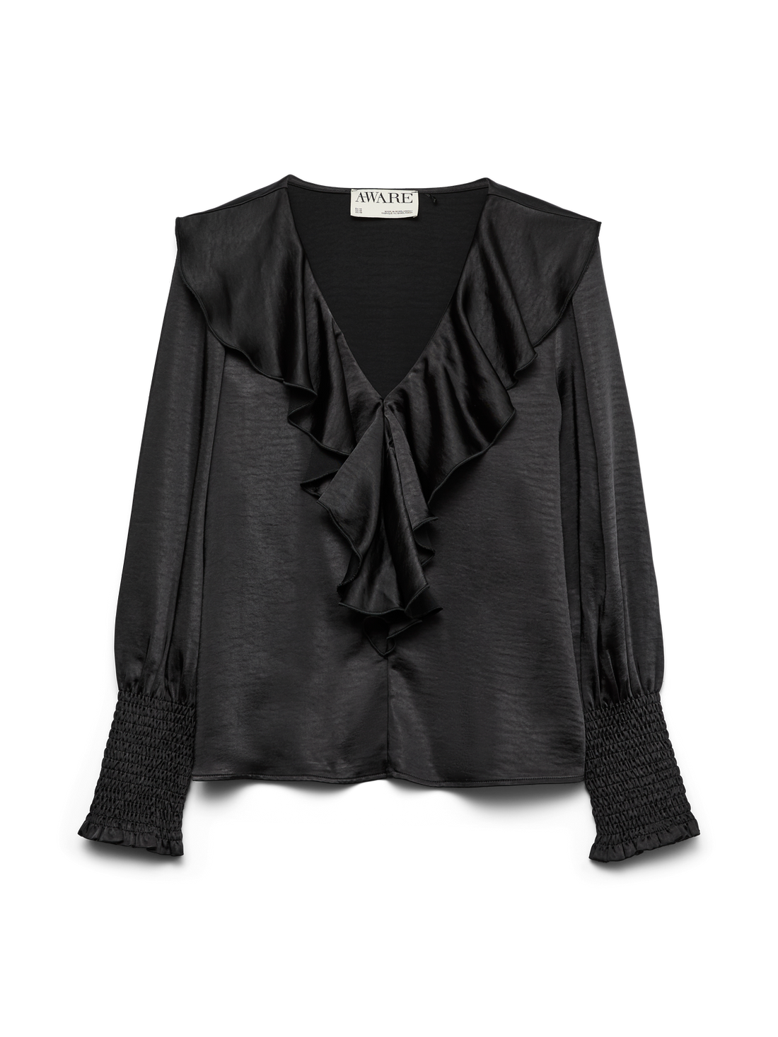 Awbea Ls V-Neck Frill Blouse Sort