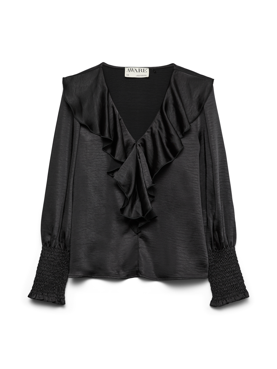 Awbea Ls V-Neck Frill Blouse Sort