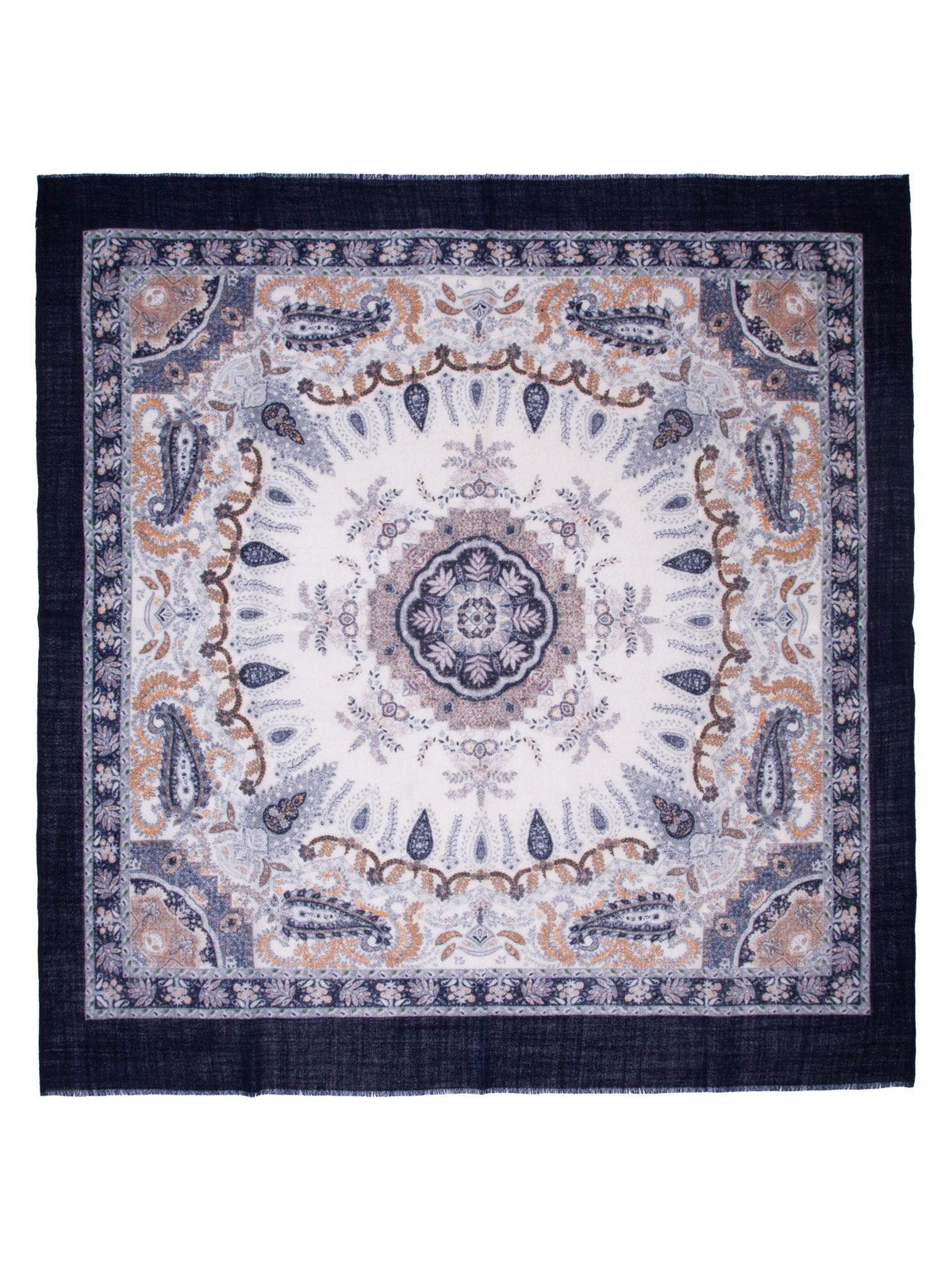 Skjerf Ull Paisley 85x85cm Navy