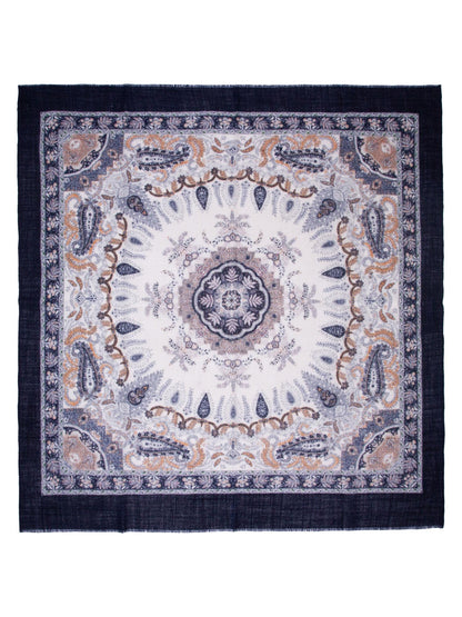 Skjerf Ull Paisley 85x85cm Navy