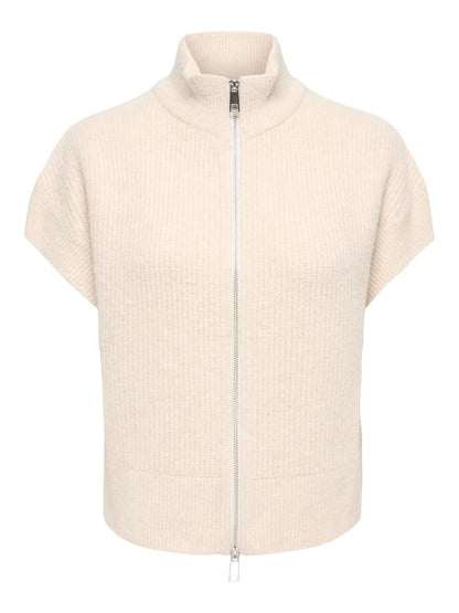 Onlbianca Sl Highneck Zip Vest Knt Beige