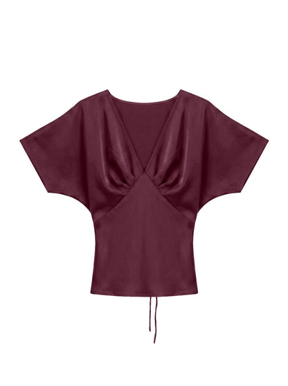 Vmmiro Ss Waist Tie Top Wvn Ret Burgunder