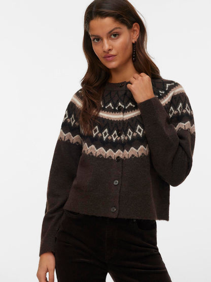 Vmtammy Ls O-Neck Nordic Cardigan Ga Mørkebrun