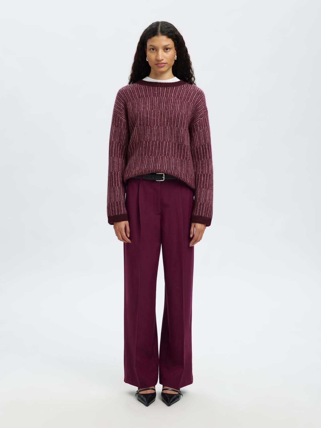 Slfalva Ls Knit Stripe O-Neck Burgunder
