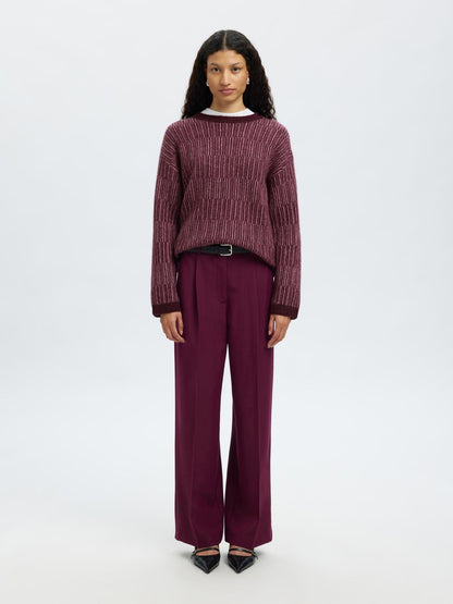 Slfalva Ls Knit Stripe O-Neck Burgunder