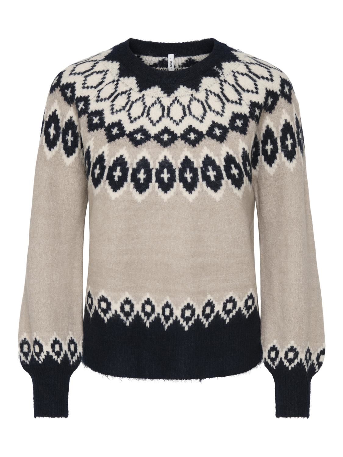 Onlrusty Ls Fair Isle O-Neck Bf Knt Blå