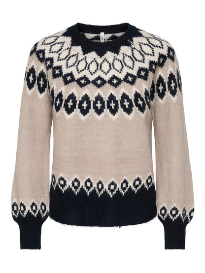 Onlrusty Ls Fair Isle O-Neck Bf Knt Blå