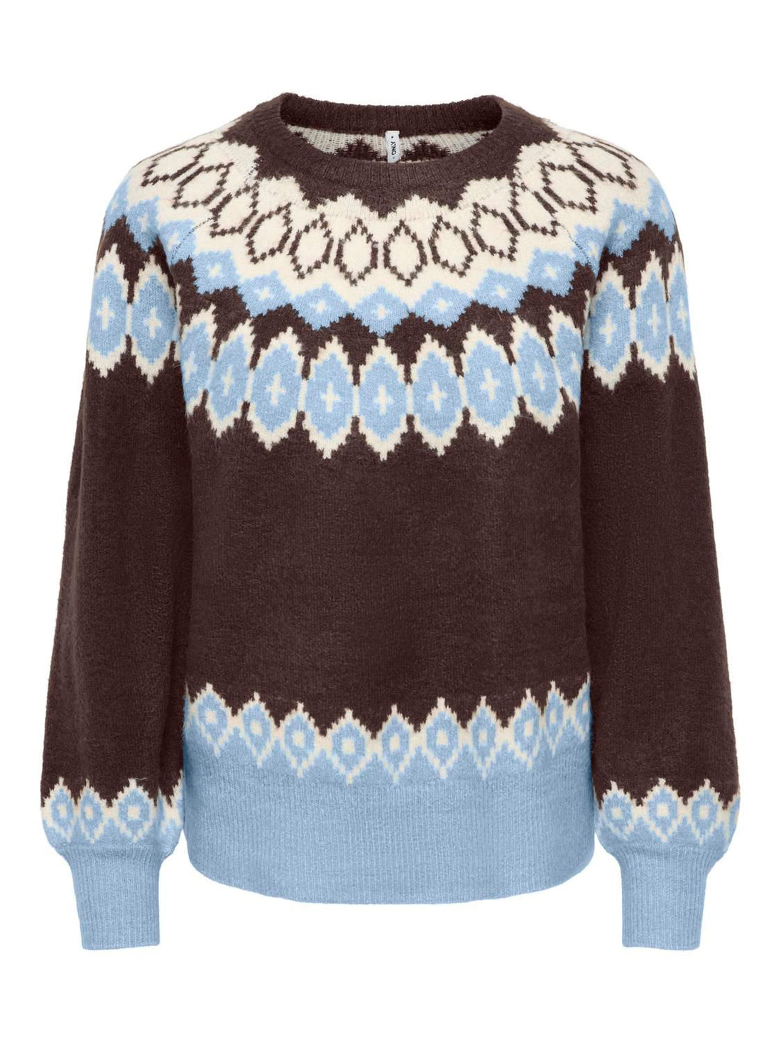 Onlrusty Ls Fair Isle O-Neck Bf Knt Brun