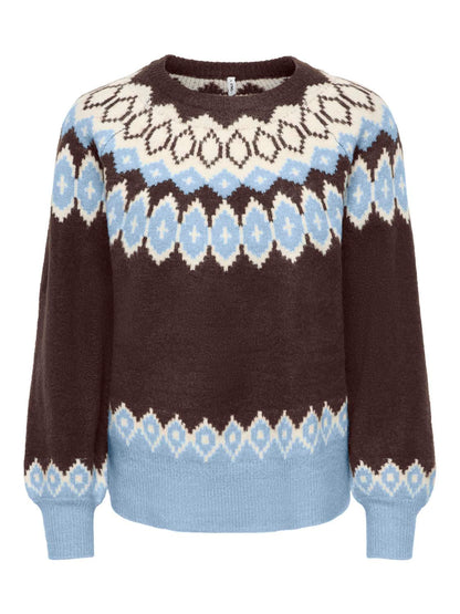 Onlrusty Ls Fair Isle O-Neck Bf Knt Brun