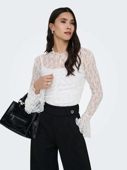 Jdylala L/s High Neck Lace Top Jrs Hvit