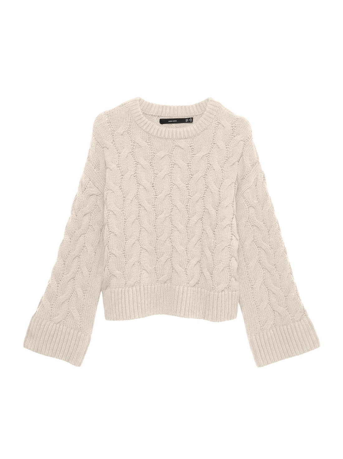 Vmsvea Thea Ls O-Neck Cable Pullover Exp Beige
