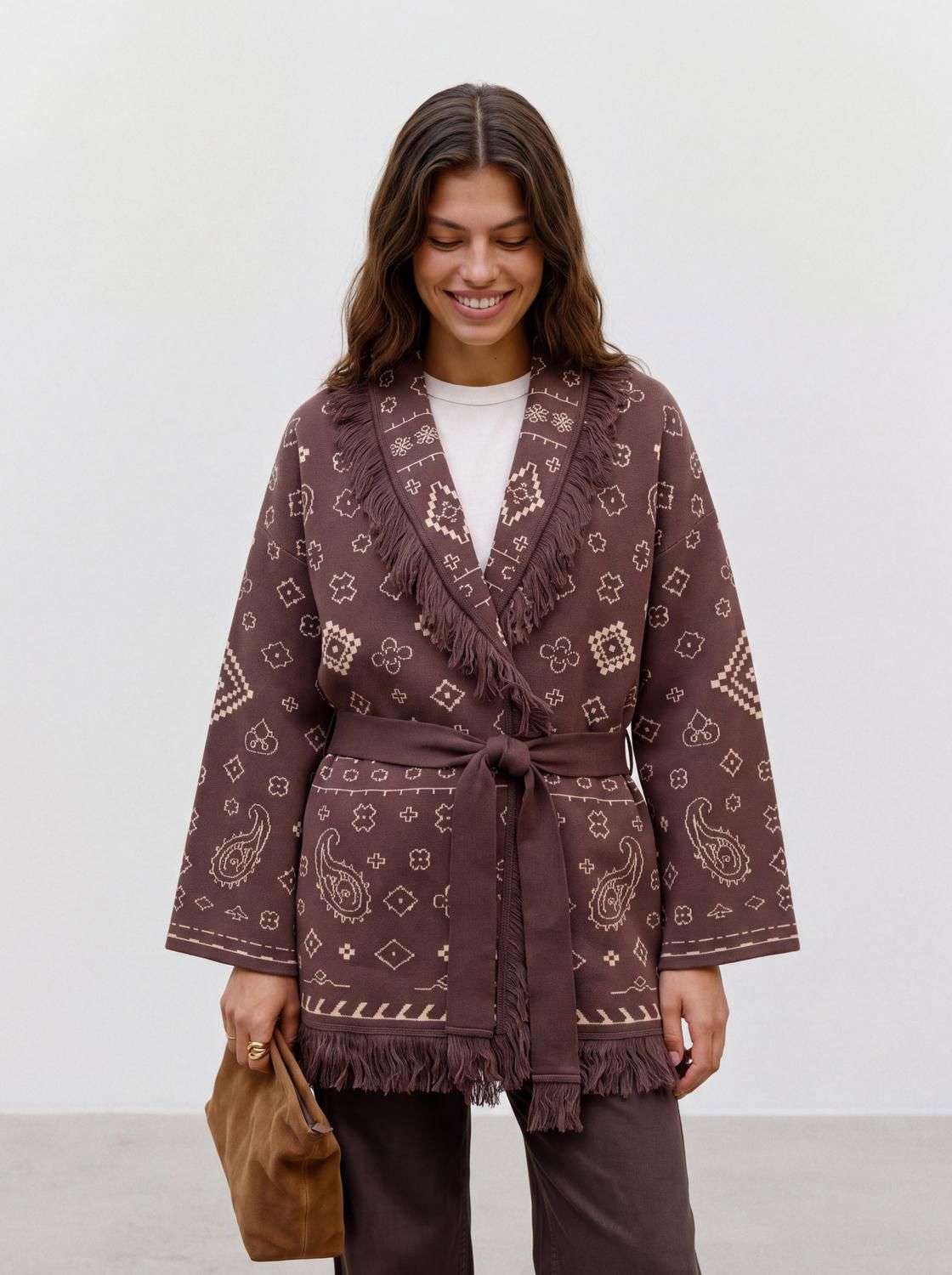 Vmscarlett Ls Tassel Jacquard Cardi Lcs Brun