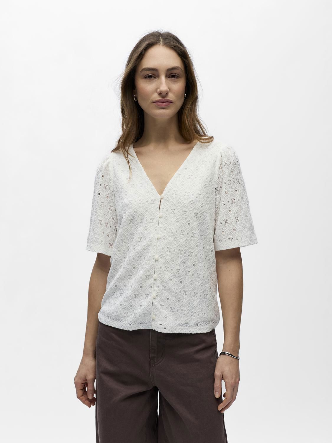 Objlaila 2/4 Re V-Neck Top Div Hvit
