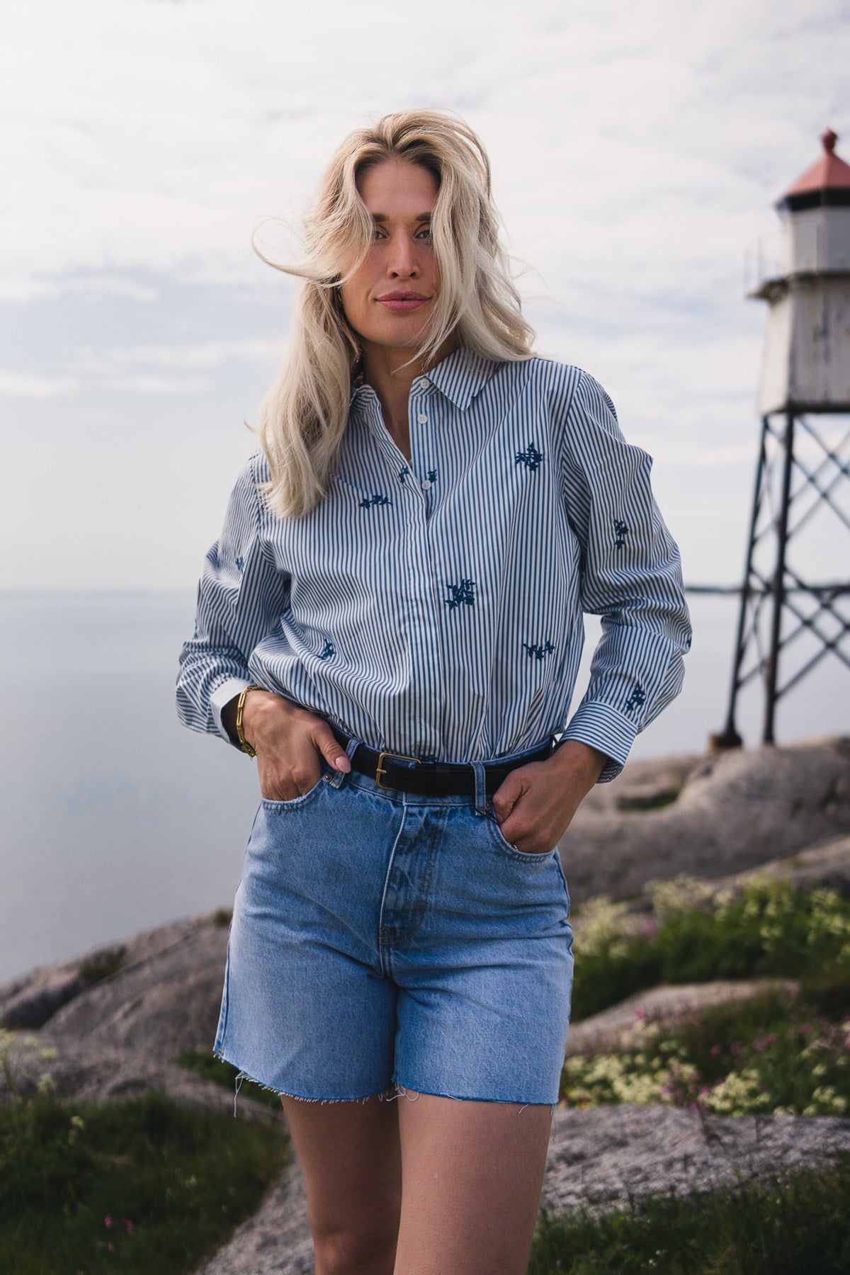 Rausida Maja Shirt Stp Emb Blå