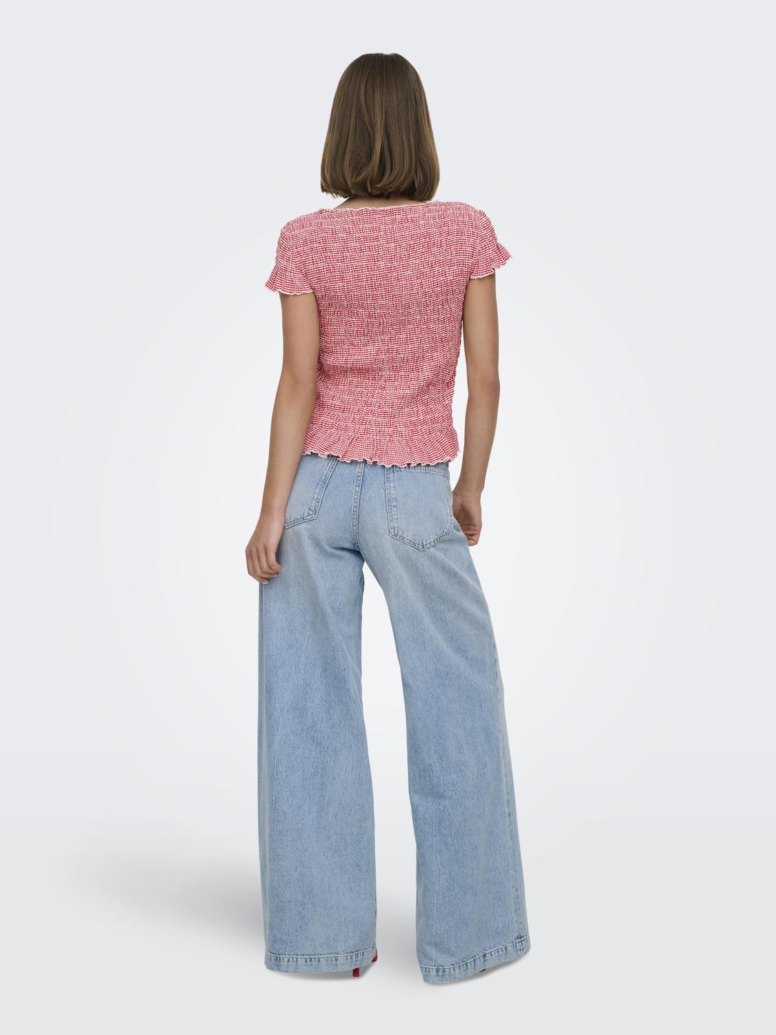 Onlcelle Cap Smock Boatneck Top Jrs Rød